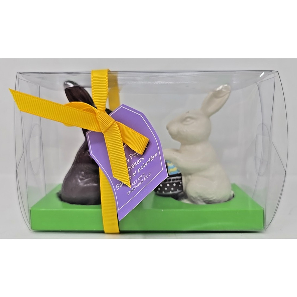 Hallmark Chocolate Ceramic Easter Bunny Rabbit Salt Pepper Shakers‎ U78